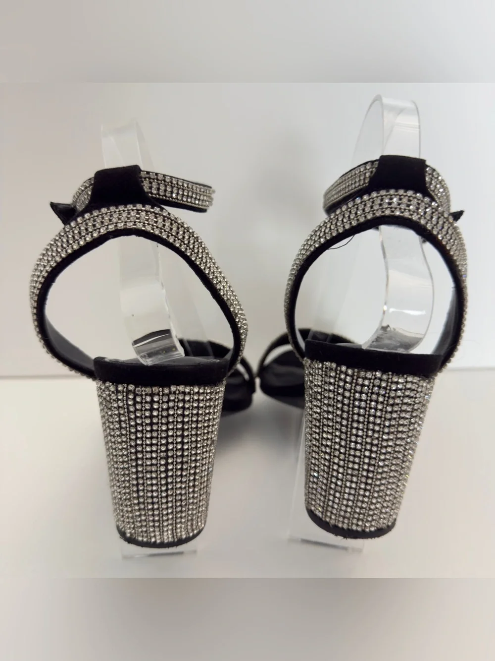 Gianni Bini “Dericka” Rhinestone Ankle Strap Block Heel Sandals Black Size 10M